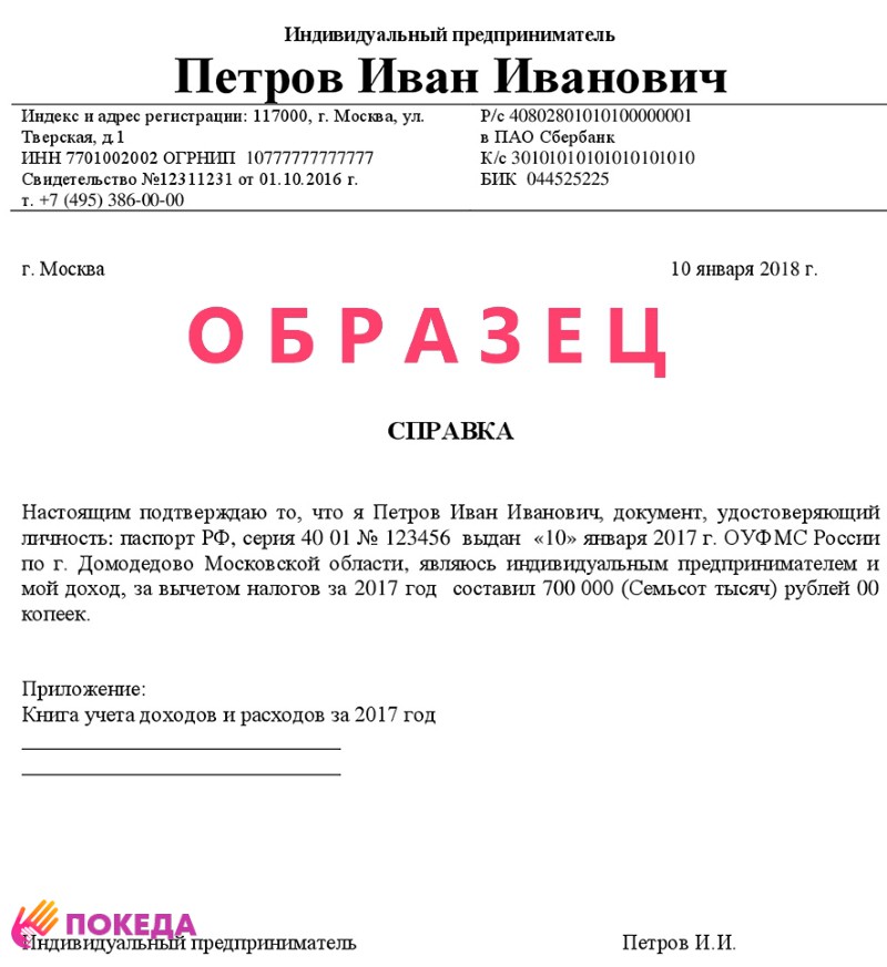 Справка о доходах ИП образец заполнения и где получить