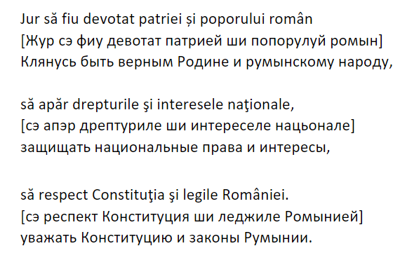 Текст присяги на гражданство Румынии